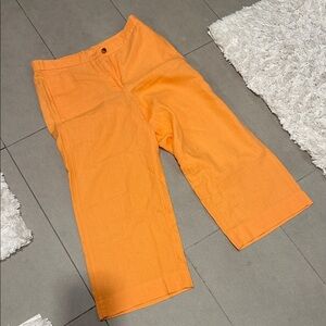 APRICOT Linen-Blend High-Waist Cropped Pants in Apricot